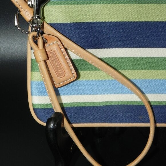 COACH Wristlet Stripped Textile & Leather Zipper Wallet - Picture 4 of 4